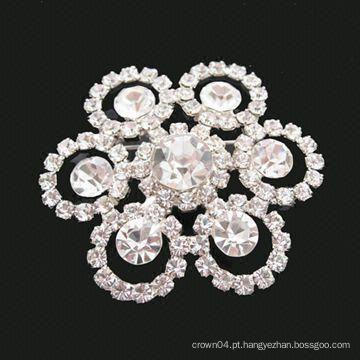 Alloy Custom Prata Flor Rhinestones Broche Buquê Para Casamento